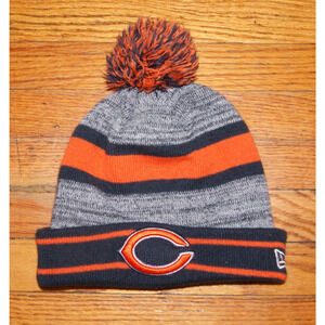 Chicago Bears Gray Blue Orange Striped New Era Beanie Winter Knit Ski Cuff Pom